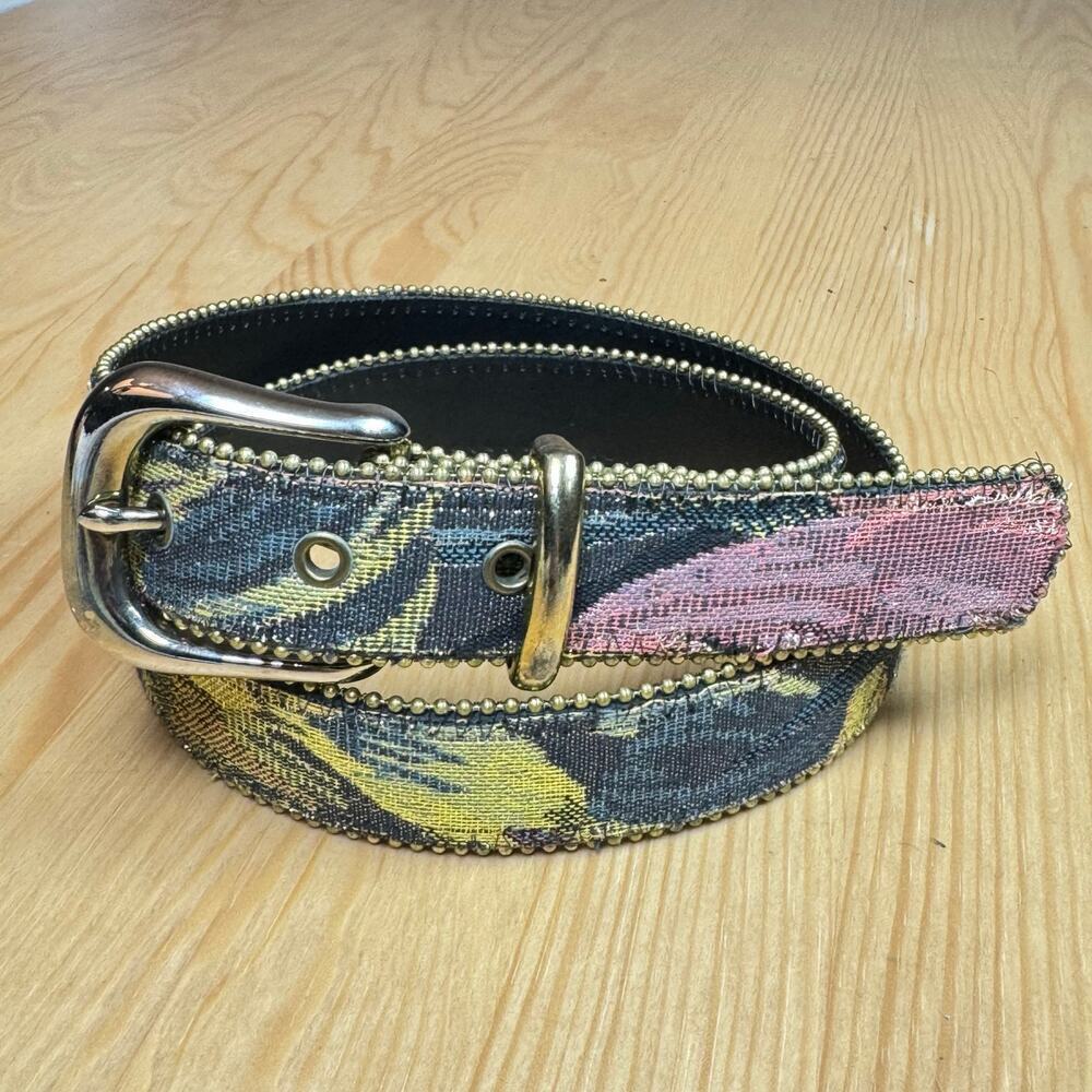 VTG 90s Women’s Belt Needlepoint Floral Multicolor Cottage Made in USA Medium
